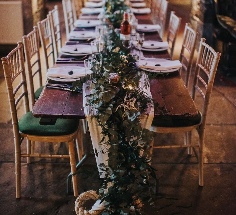 Trailing Foliage and Flower Table Runner Decor