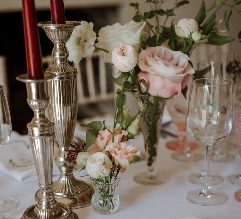 Bud Vase Floral Arrangements For Wedding // Boconnoc Cornwall Weekend Wedding With Bride In Halfpenny London &amp; Groom In Paul Smith With Images From The Curries