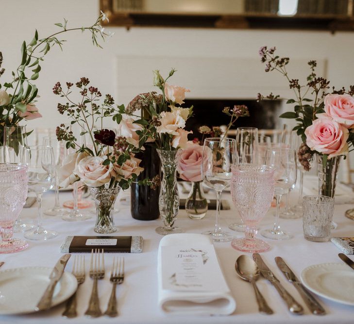 Bud Vase Floral Arrangements For Wedding // Boconnoc Cornwall Weekend Wedding With Bride In Halfpenny London &amp; Groom In Paul Smith With Images From The Curries