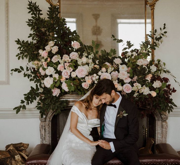 Floral Installation Over Fireplace For Wedding // Boconnoc Cornwall Weekend Wedding With Bride In Halfpenny London &amp; Groom In Paul Smith With Images From The Curries