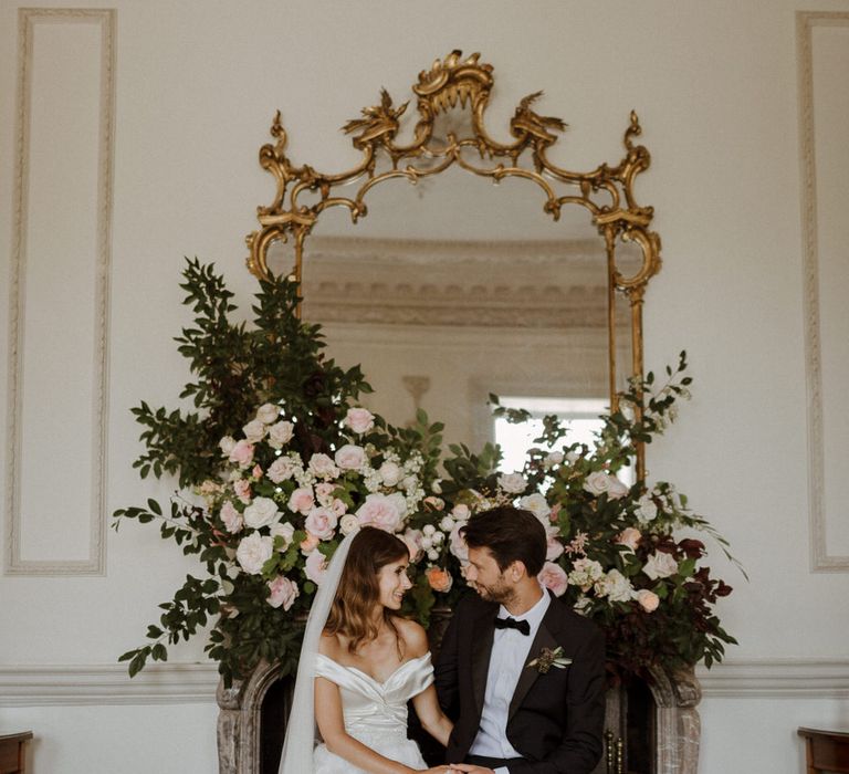 Floral Installation Over Fireplace For Wedding // Boconnoc Cornwall Weekend Wedding With Bride In Halfpenny London &amp; Groom In Paul Smith With Images From The Curries