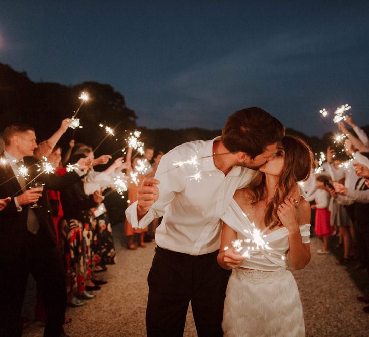 Sparklers At Wedding // Boconnoc Cornwall Weekend Wedding With Bride In Halfpenny London &amp; Groom In Paul Smith With Images From The Curries