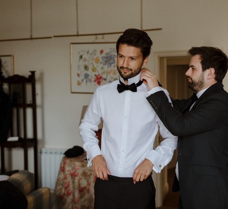 Groom In Black Tie // Boconnoc Cornwall Weekend Wedding With Bride In Halfpenny London &amp; Groom In Paul Smith With Images From The Curries