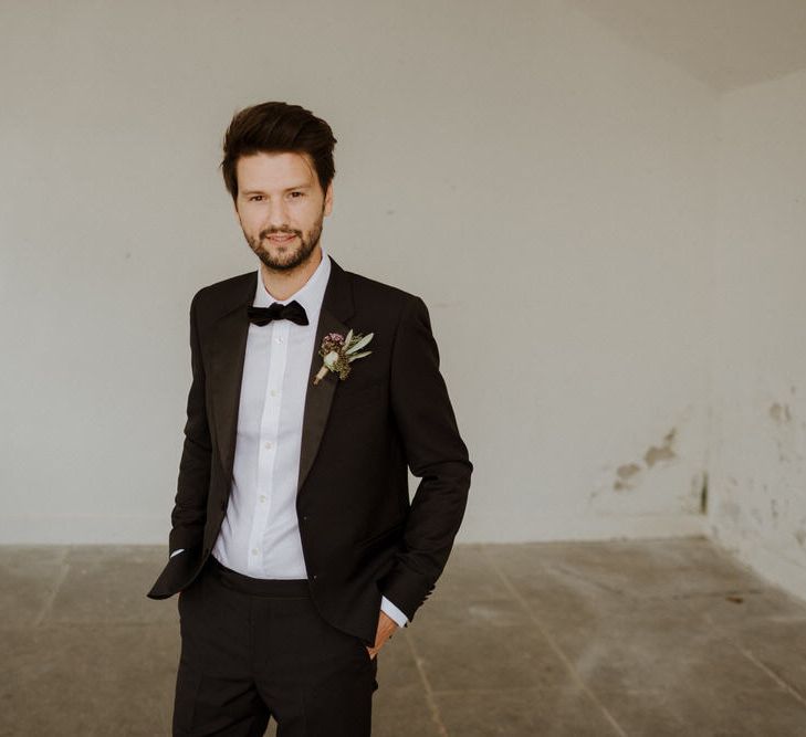 Groom In Black Tie // Boconnoc Cornwall Weekend Wedding With Bride In Halfpenny London &amp; Groom In Paul Smith With Images From The Curries