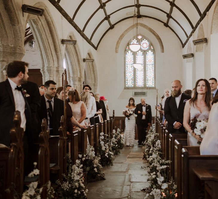 Floral Lined Aisle For Church Wedding Ceremony // Boconnoc Cornwall Weekend Wedding With Bride In Halfpenny London &amp; Groom In Paul Smith With Images From The Curries