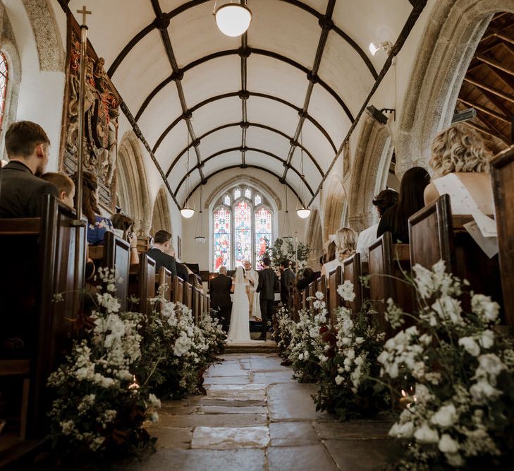 Floral Lined Aisle For Church Wedding Ceremony // Boconnoc Cornwall Weekend Wedding With Bride In Halfpenny London &amp; Groom In Paul Smith With Images From The Curries