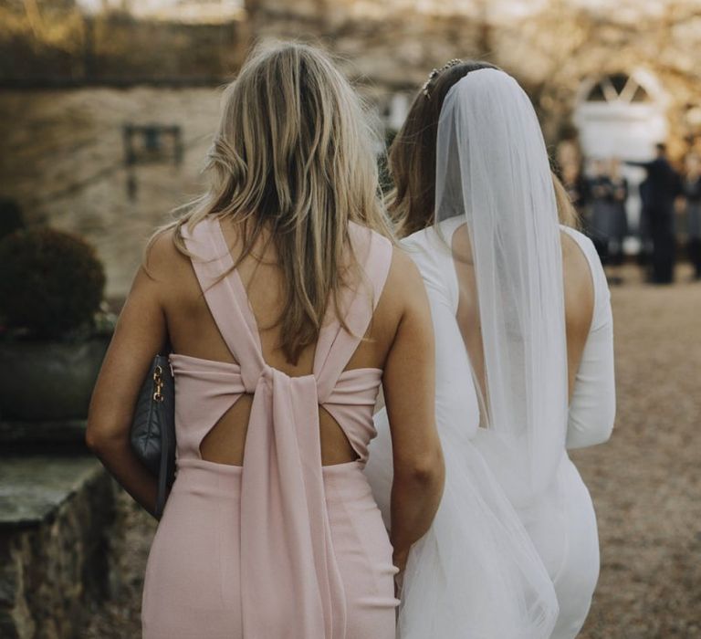 Bridesmaid in Pink Whistles Dress with Tie Back Detail