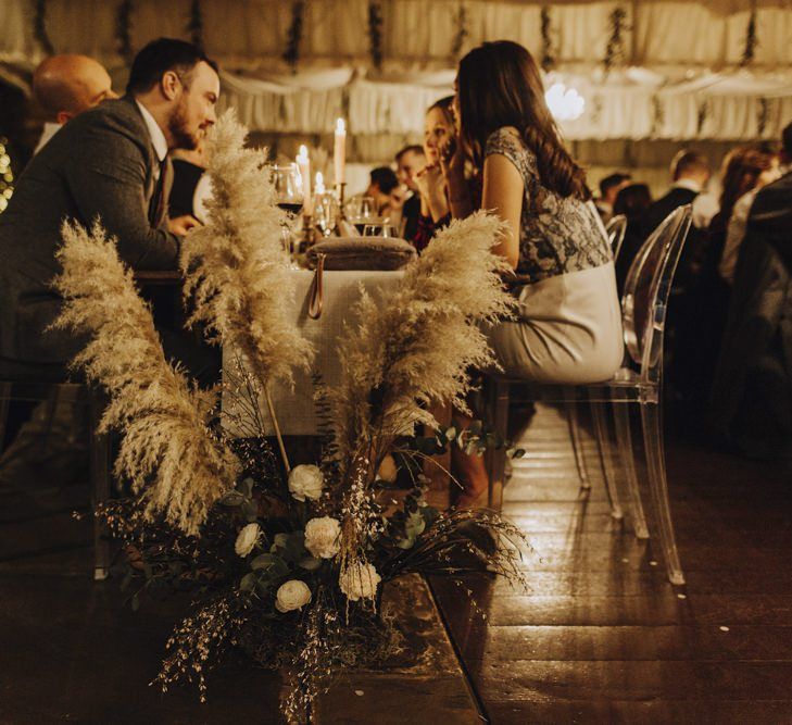 Trestle Table Floral Arrangement with Pampas Grass