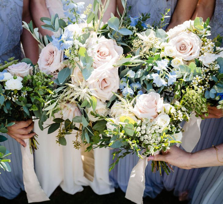 Pastel Pink, Blue and White Flower Bouquets with Foliage