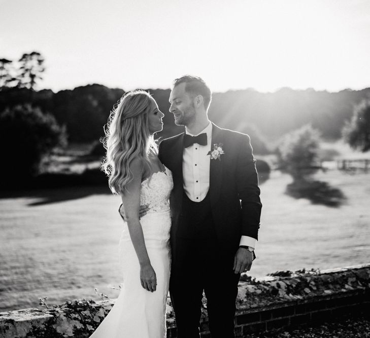 Black and White Bride and Groom Portrait