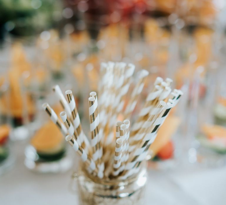 Gold and White Striped Straws