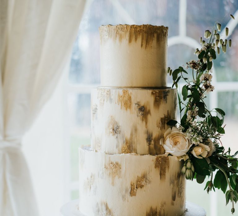 Three Tier Wedding Cake on Grey Cake Stand