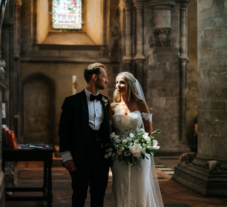 Bride and Groom Church Wedding Portrait