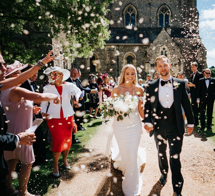 Bride and Groom Church Courtyard Confetti Moment