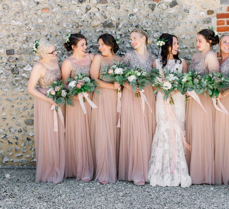 Pink bridesmaid dresses for Lulworth Castle wedding