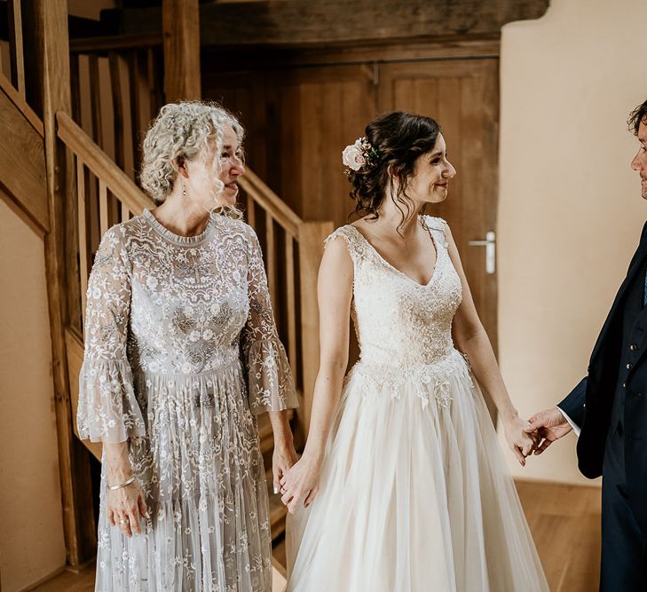 Bride with Mother and Father before September wedding