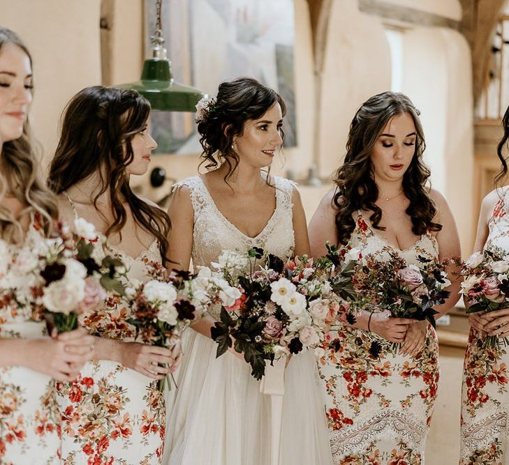 Bridal party in flower dresses