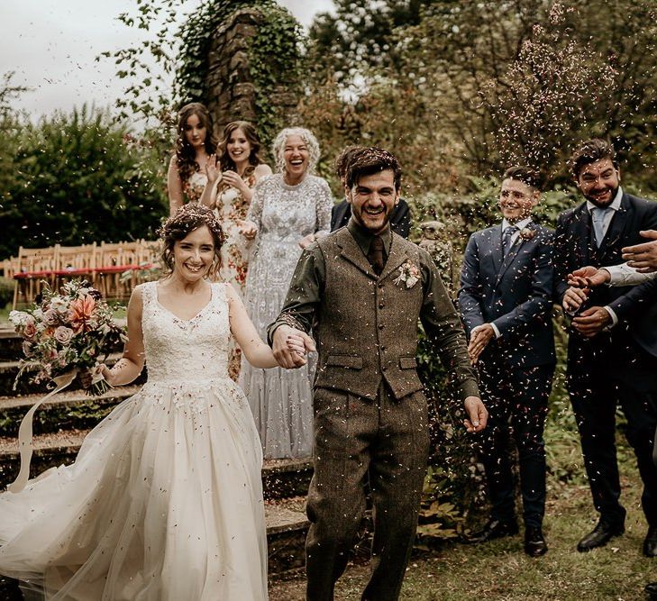 Confetti exit for bride and groom