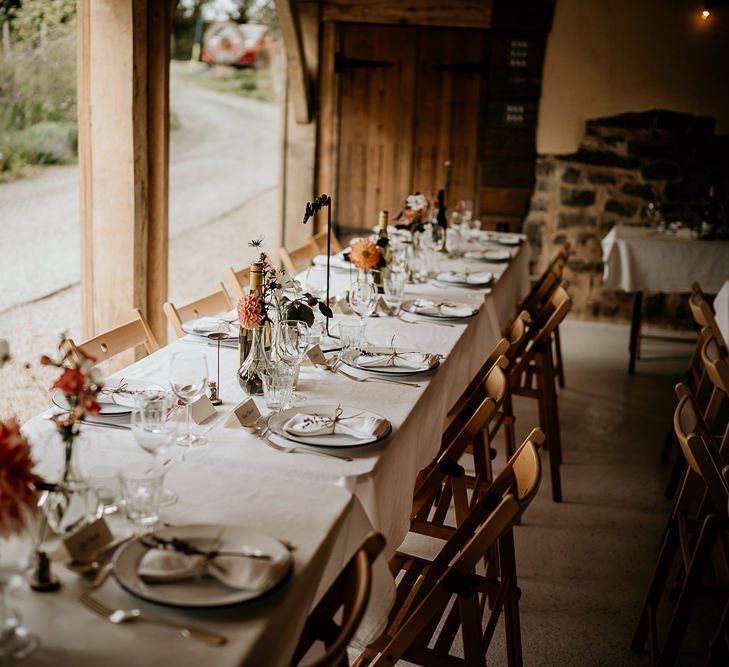 Wedding table set up at  wedding in Devon