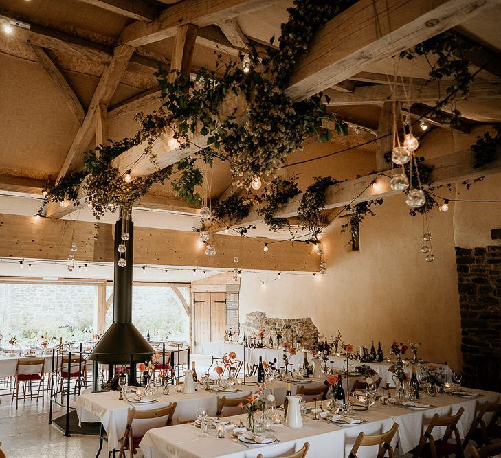 Wedding table set up at September wedding in Devon