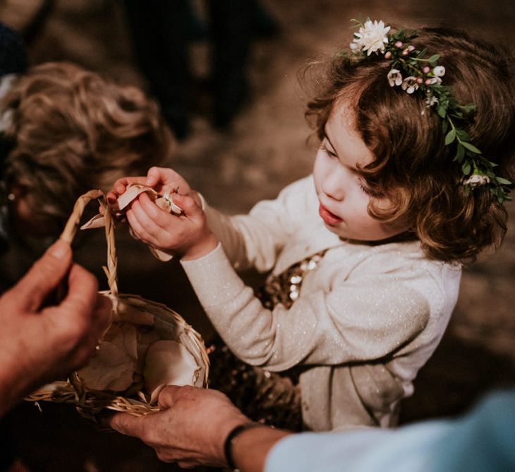 Flower Girl with Flower Crown Holding Basket of Confetti