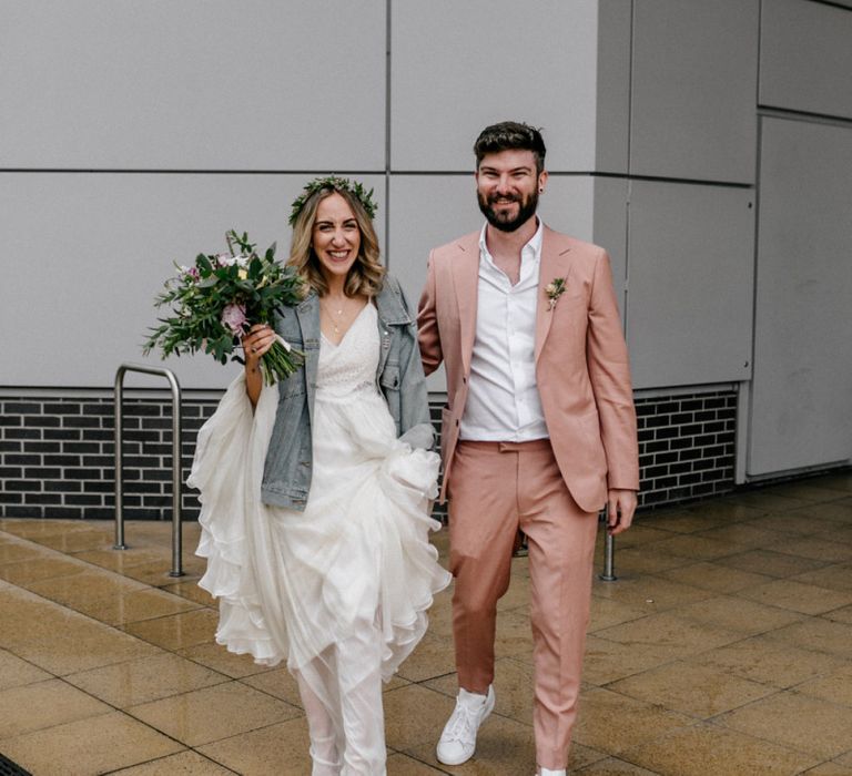 Stylish bride and groom at London micro wedding