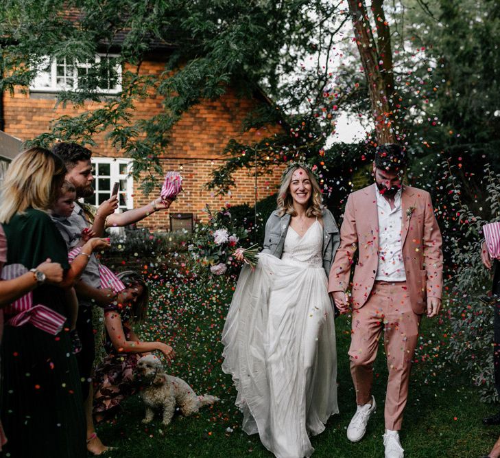 Colourful confetti moment at micro wedding