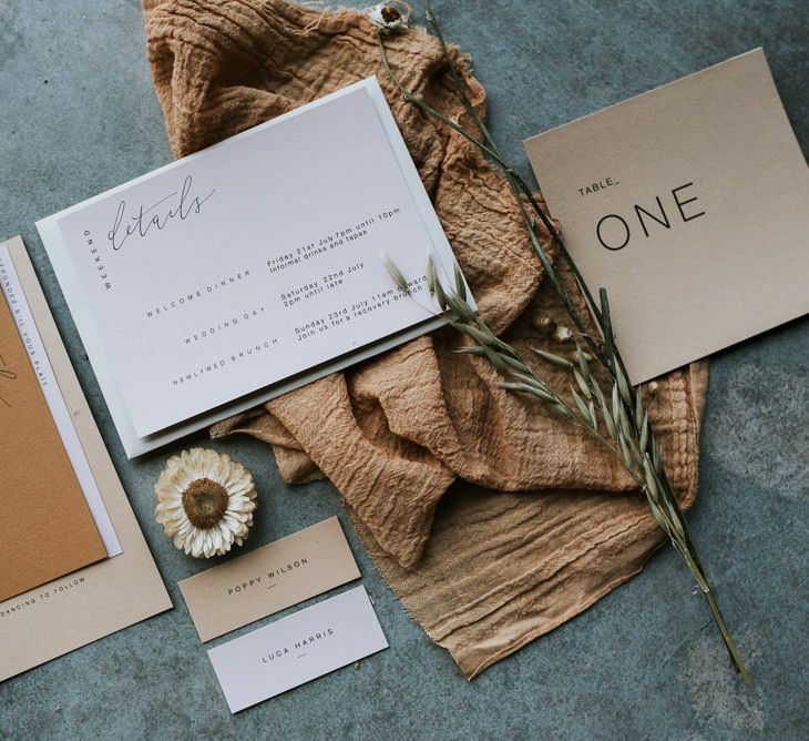 Minimalist Wedding Stationery with Dried Flowers Decor