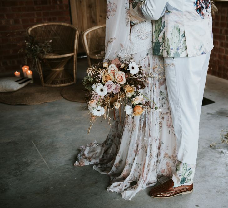 Bride in Rue De Seine Gown with Dried Flowers Bridal Bouquet