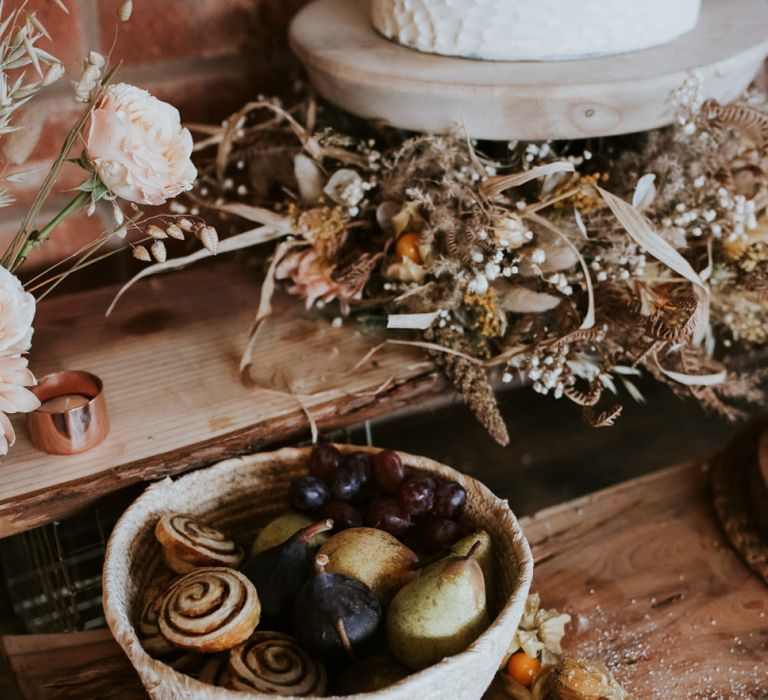 Pastry's and Fruit Table with Dried Flowers Wedding Decor