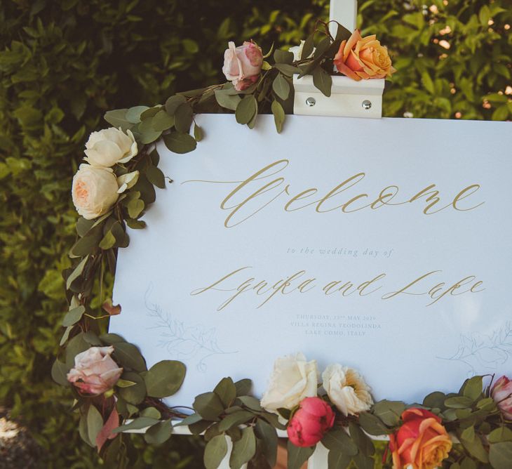 Welcome sign at Lake Como wedding