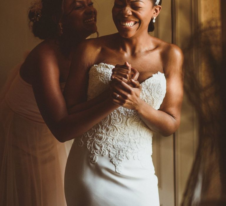 Bride in Justin Alexander bridal gown on wedding morning