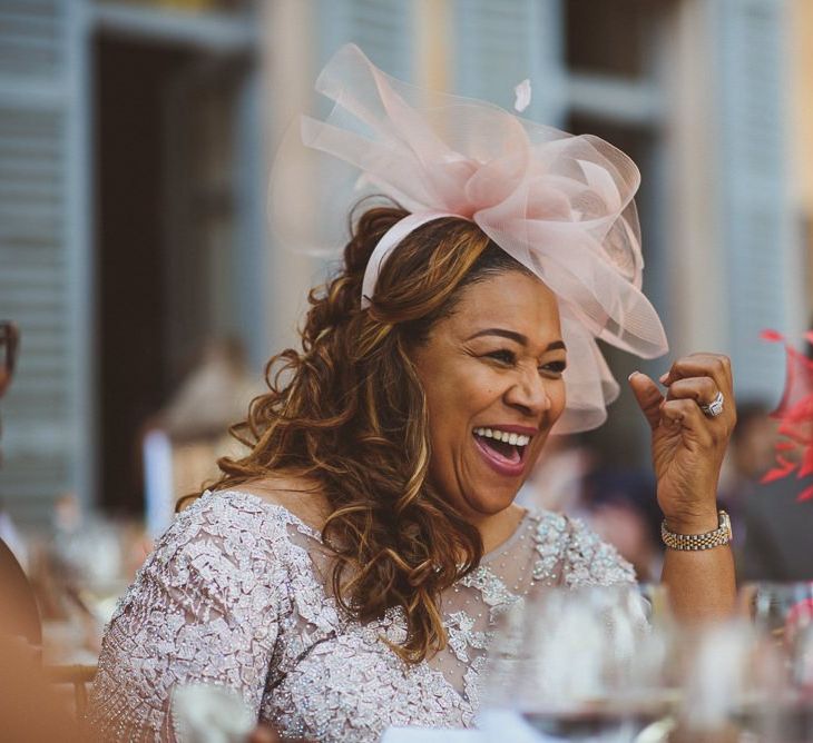 Mother of the bride laughing at Lake Como wedding