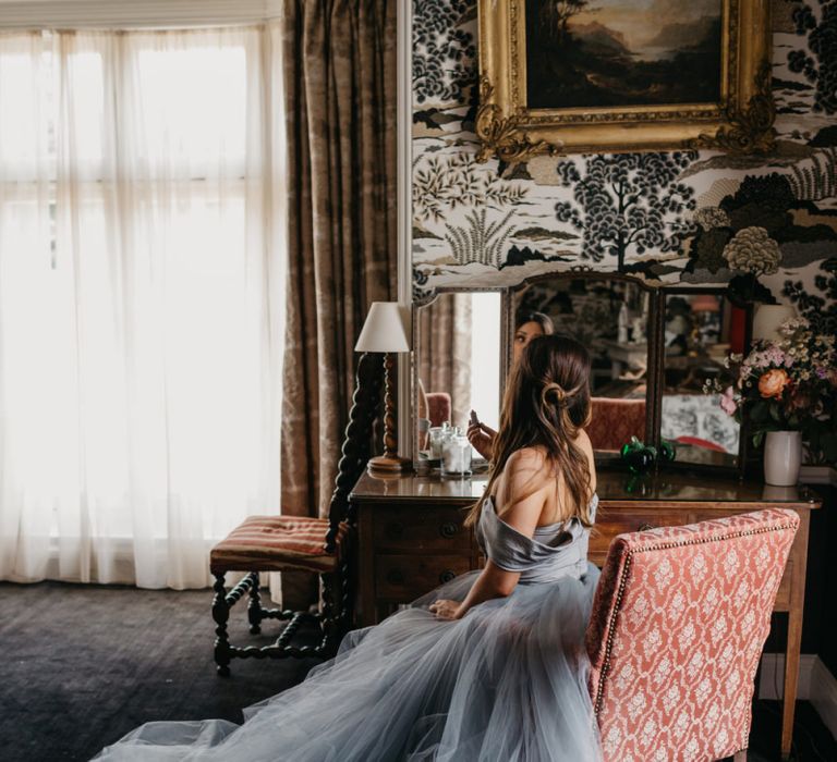 Bride in Tulle Custom Made Blue Claire La Faye Wedding Dress