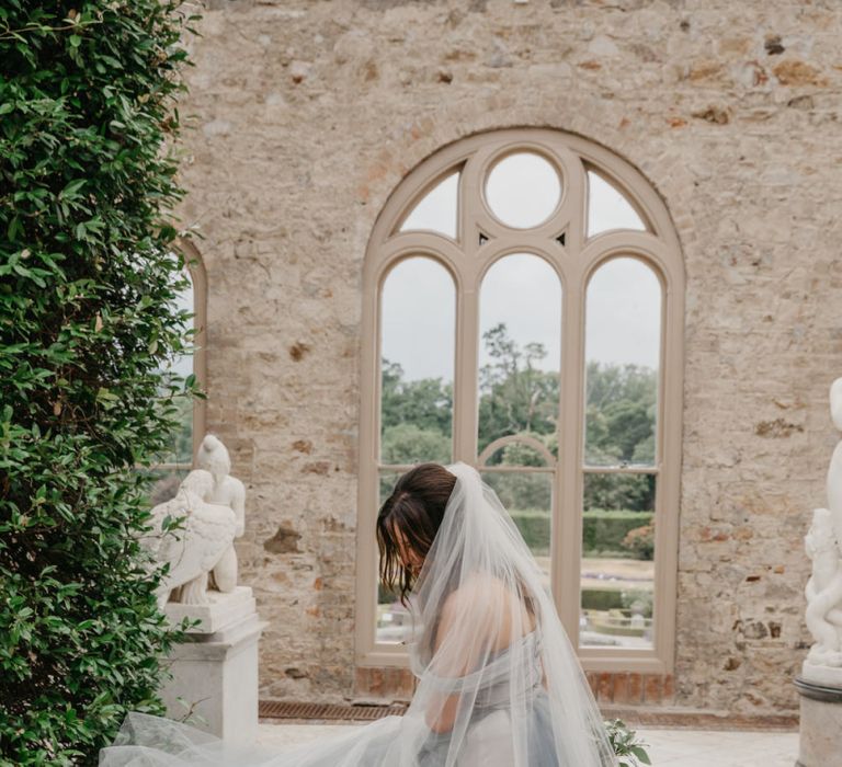 Bride in Custom Made Blue Claire La Faye Wedding Dress