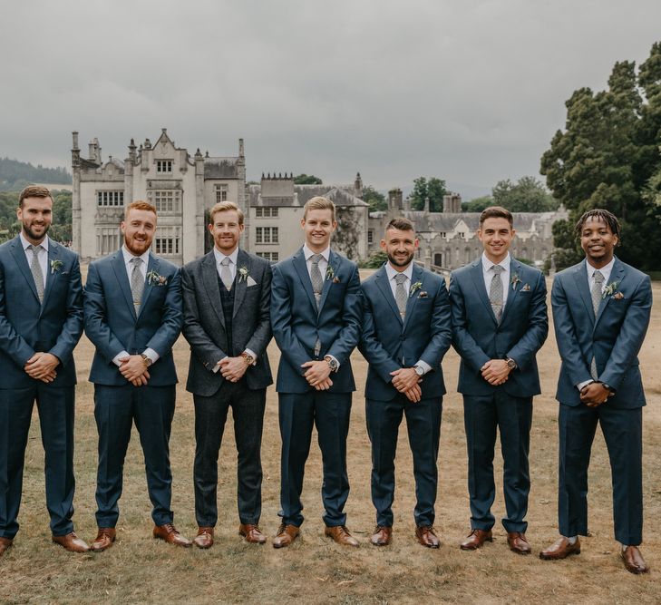 Groomsmen Blue Wool Suits and Brown Brogues