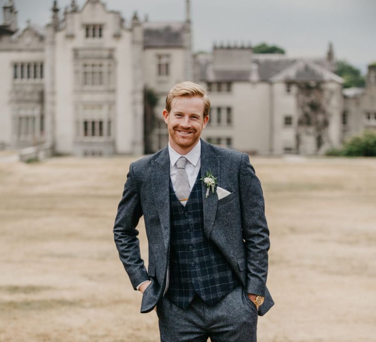 Groom in Bespoke Alton Lane Suit with Check Waistcoat