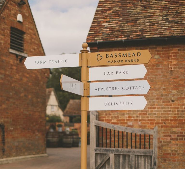 Wedding signs at Bassmead Manor Barns