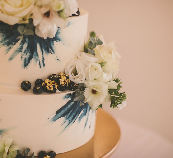 Contemporary wedding cake with navy blue detail