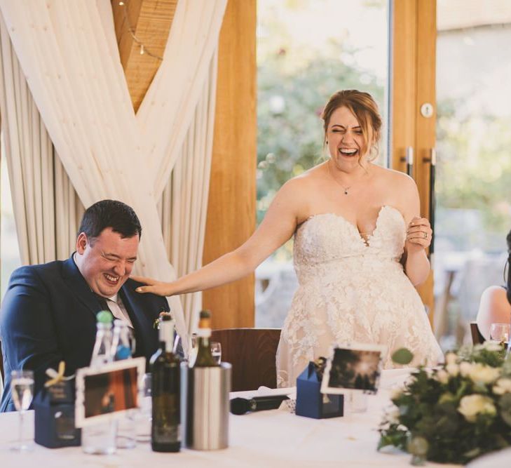 Bride makes a wedding speech at Bassmead Manor Barns