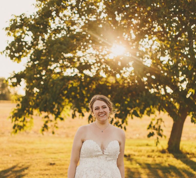 Bride wears Pronovias strapless bride dress