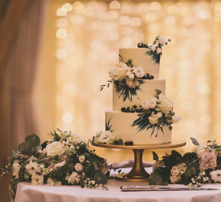 Beautiful wedding cake with flower decor