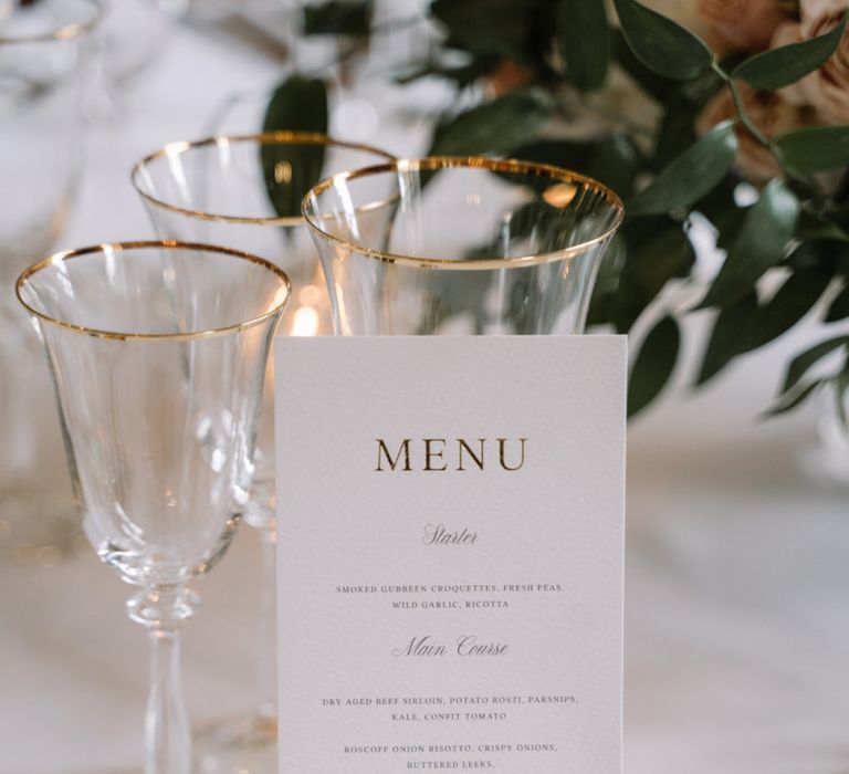 Menu card for Aynhoe Park wedding