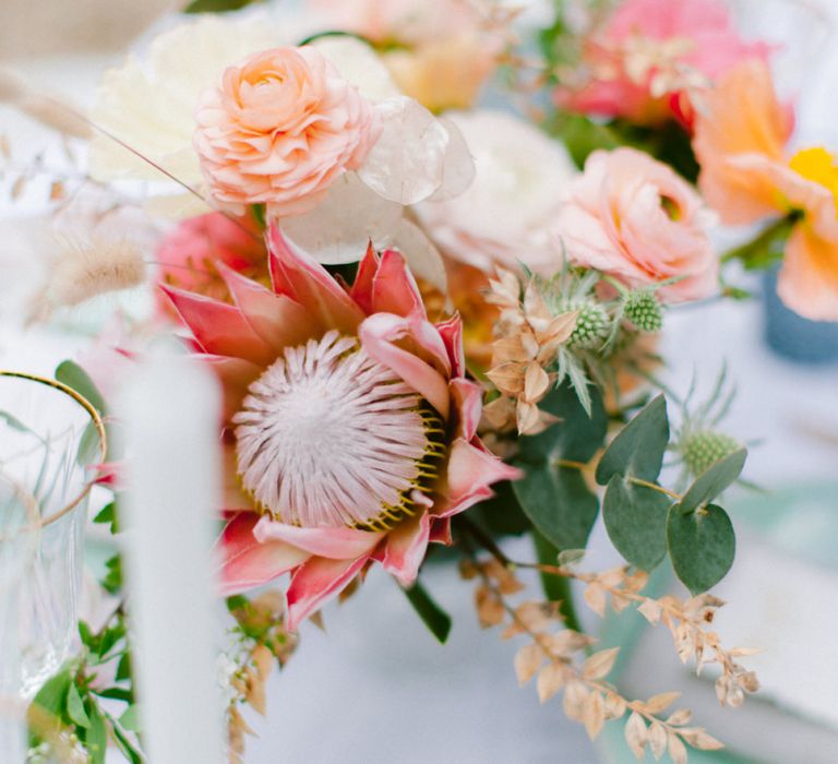 King Protea, Ranunculus, Peonies and Eucalyptus Floral Centrepiece