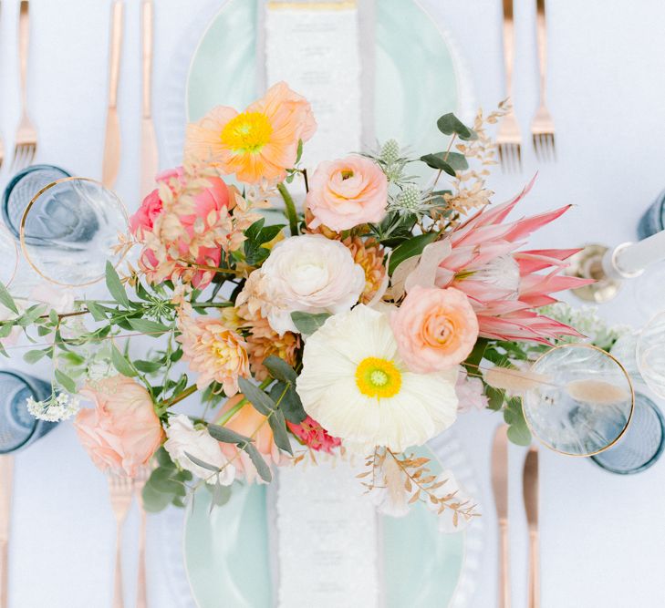 Pastel, Pink, Peach, White and Coral Wedding Flower Arrangement