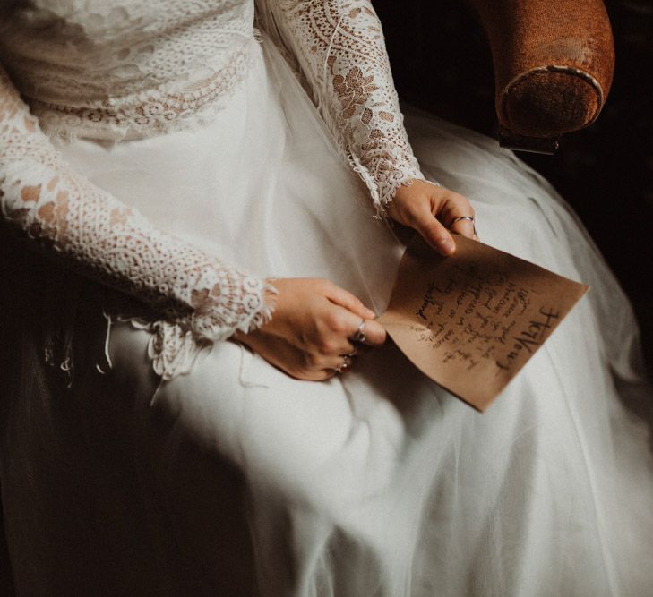 Bride in Separates Reading Her Wedding Vows