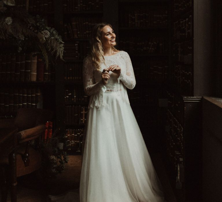 Boho Bride in Bridal Separates with Lace Top and Chiffon Skirt