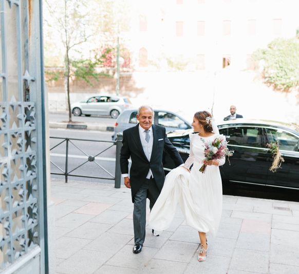 Stylish Wedding Dress with beautiful Back Detail from Beba’s Closet, for a Destination Wedding at Castillo de Viñuelas in Madrid, Spain | Lorena San José Photography