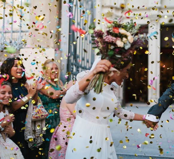 Stylish Wedding Dress with beautiful Back Detail from Beba’s Closet, for a Destination Wedding at Castillo de Viñuelas in Madrid, Spain | Lorena San José Photography