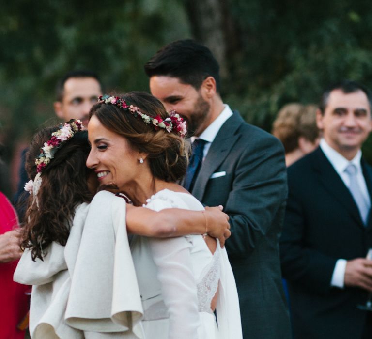 Stylish Wedding Dress with beautiful Back Detail from Beba’s Closet, for a Destination Wedding at Castillo de Viñuelas in Madrid, Spain | Lorena San José Photography